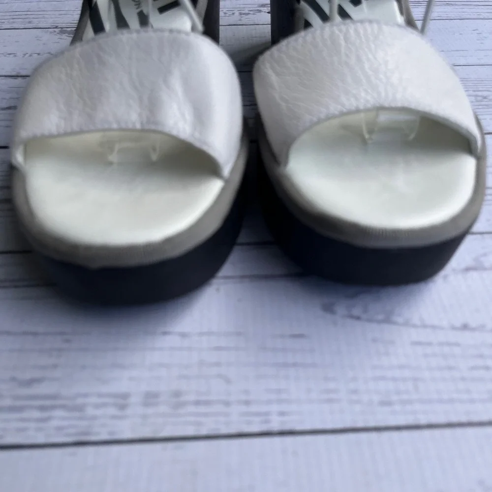 FLY LONDON Black White‎ Leather Lace Up Platform Wedge Sandals EU39 US8-8.5
